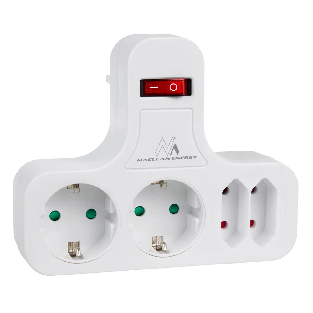 Maclean power socket, quadruplice breaker, stabilizing foot, schuko type, 2x2.5A, 2x16A, MCE224