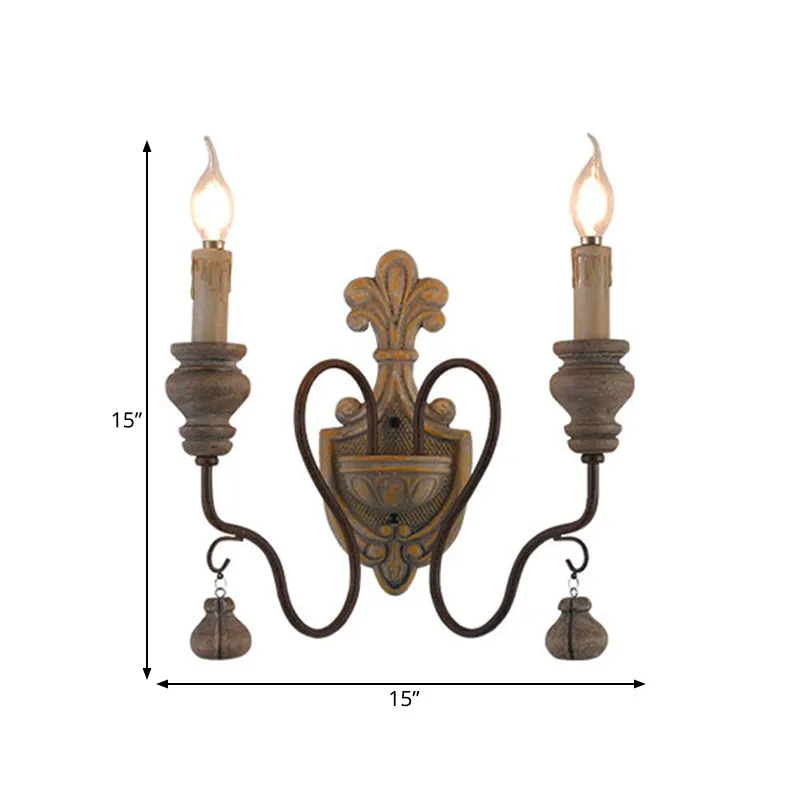 Lampada da parete con braccio curvo legno invecchiato, metallo classico, 1/2 luci, applique per sala da pranzo