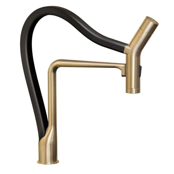 Hamat - KAPO-2000 BBB - Kanta Dual Function Hand Held Pull Off Kitchen Faucet Brushed Brass Nero puro Hose