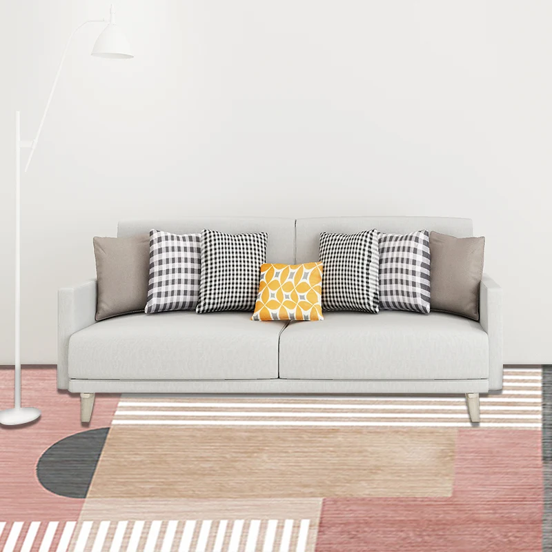Tappeto moderno rosa e bianco Tappeto colorblock righe geometriche poliestere Tappeto rettangolare soffice lavabile per so...