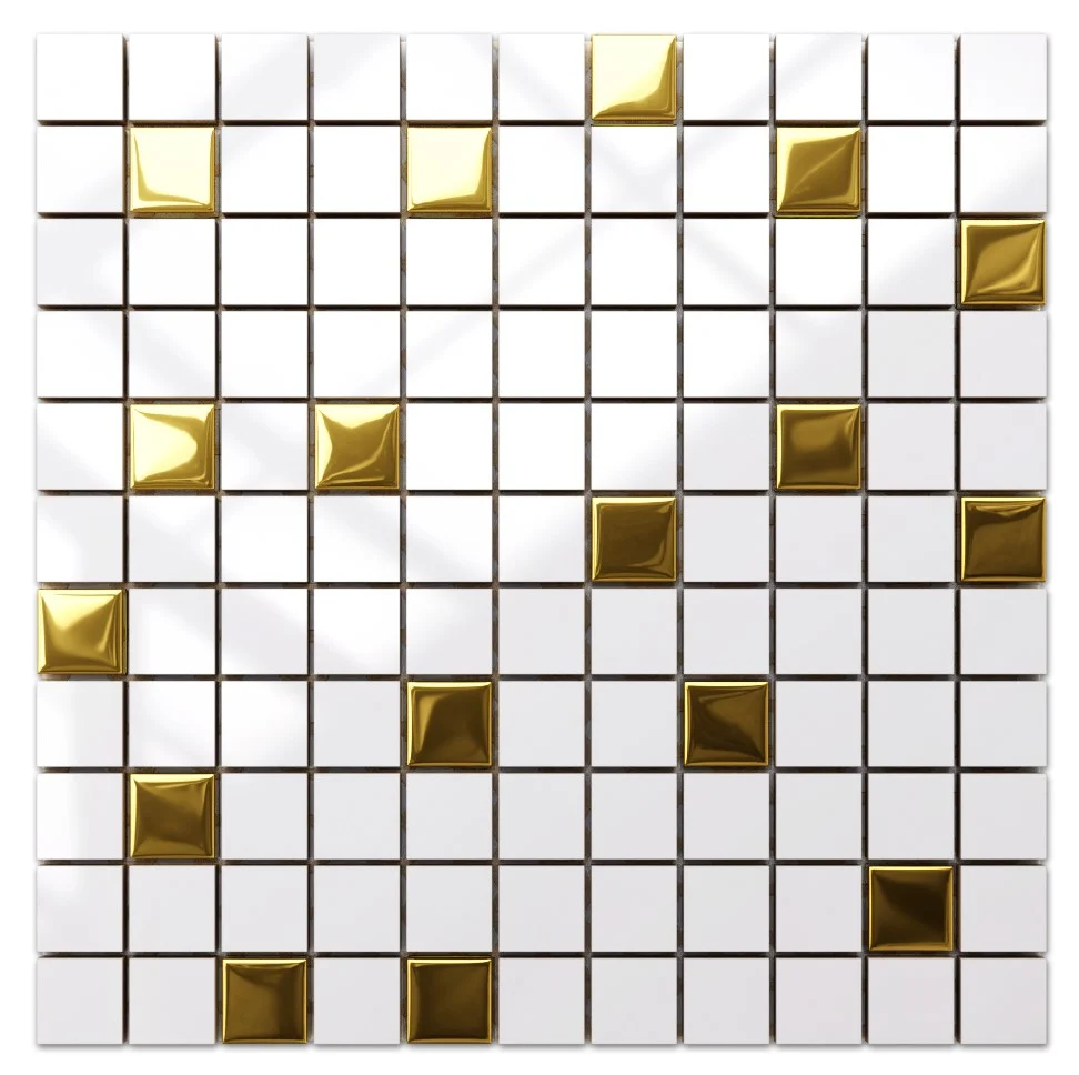 Ceramic mosaic temperato inserts on mesh bathroom or kitchen 30 cm x 30 cm - Metallic gold