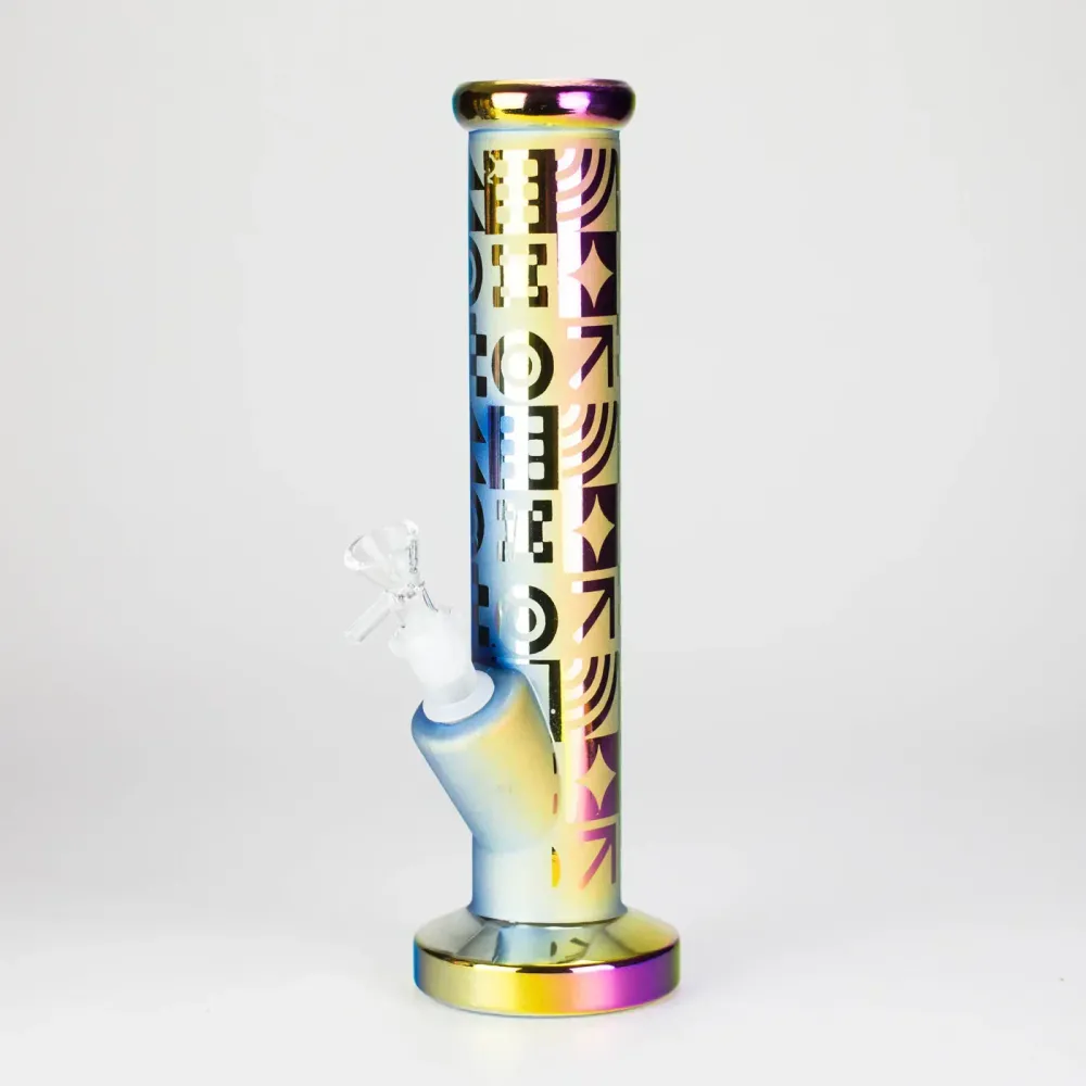 11" Straight Tube Electroplated Metaliic Finish w/ Intricate Patterns Temperato Bong - Pattern 4