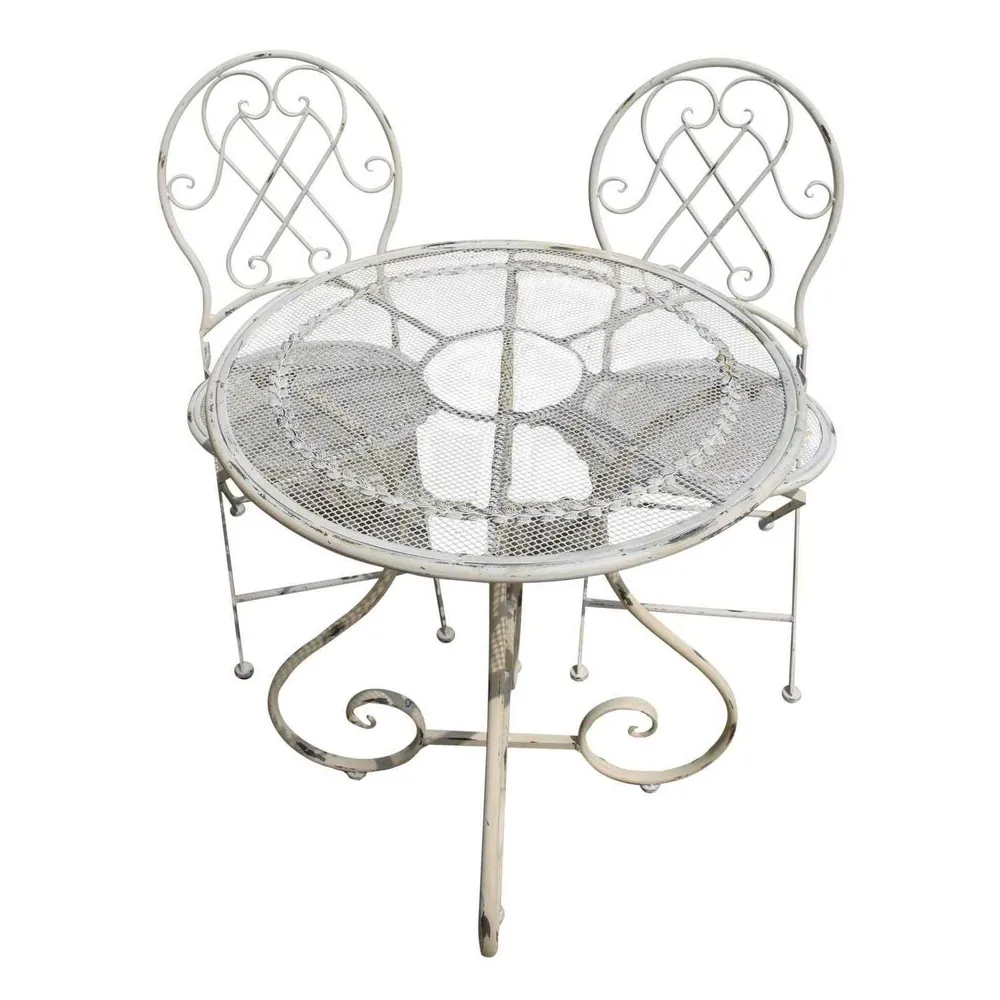 Set da Giardino Bianco Ferro con Tavolo e Sedie