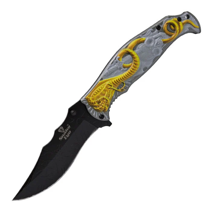 Snake Eye - 9" Silver Deadly King Cobra Compattabile Pocket Knife