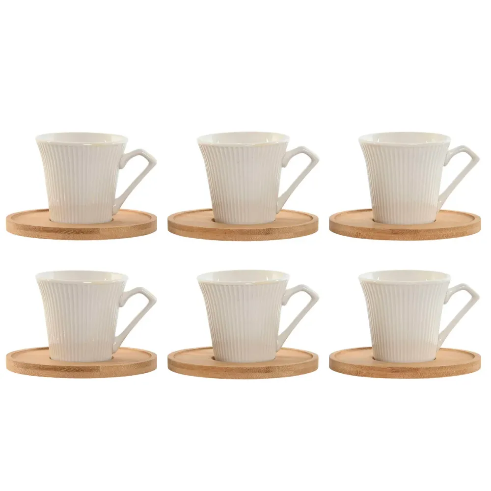 Conjunto de 6 Chávenas com Prato Home ESPRIT Branco Bambu Porcelana 90 ml