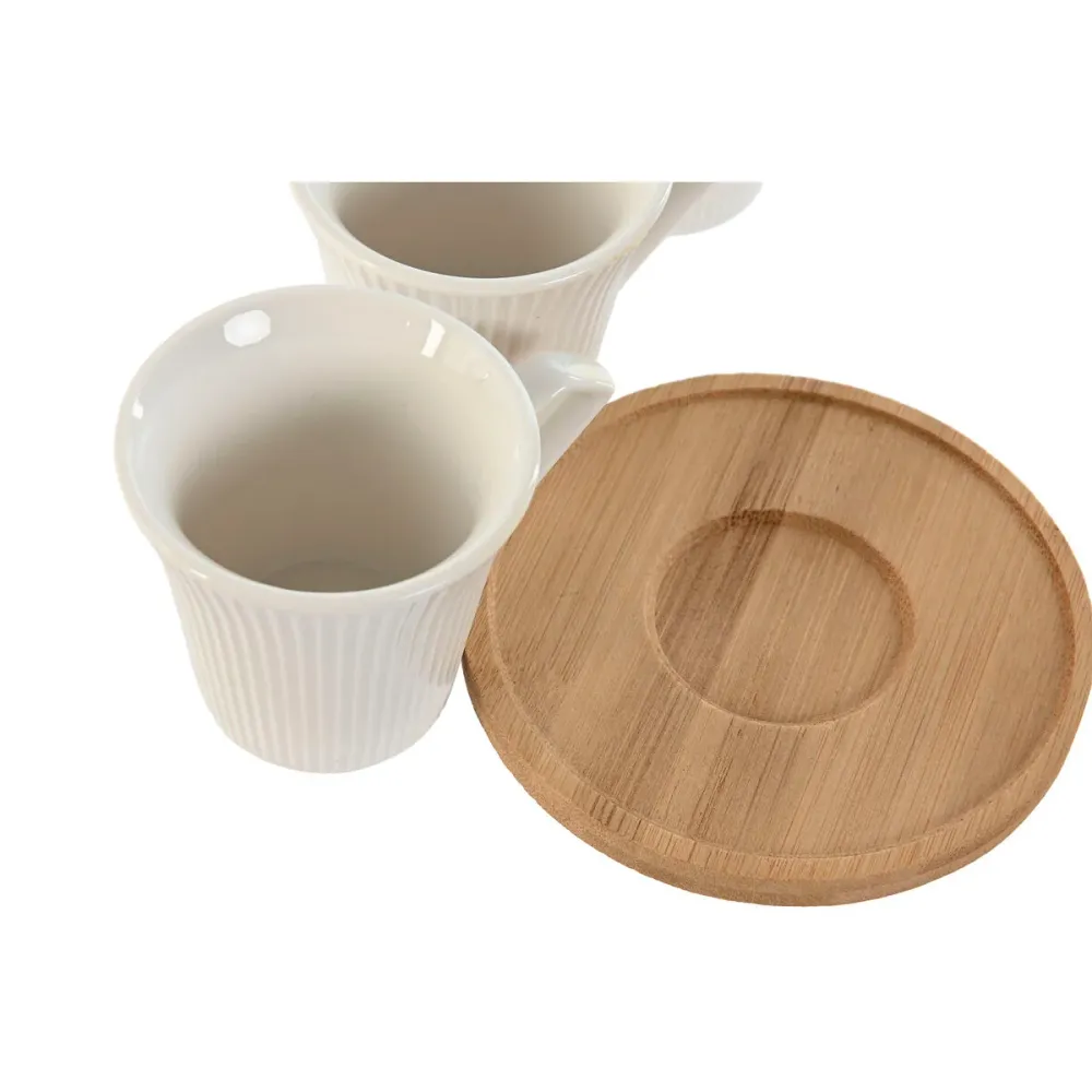 Conjunto de 6 Chávenas com Prato Home ESPRIT Branco Bambu Porcelana 90 ml