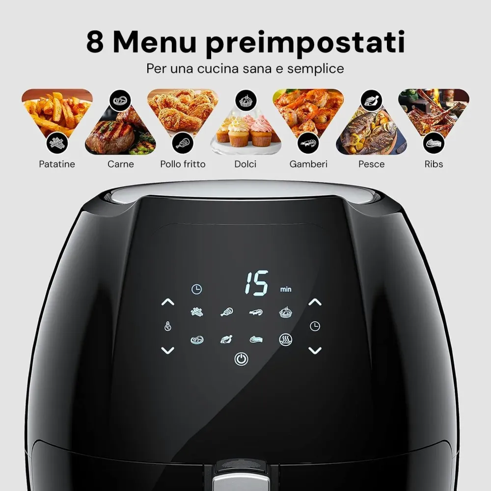Friggitrice Ad Aria Digitale 8 Programmi E Timer 8l 1800w Nero