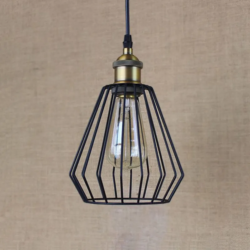 Lampada sospensione con paralume gabbia metallica stile magazzino con 1 lampadina nera / ottone per tavolo da pranzo
