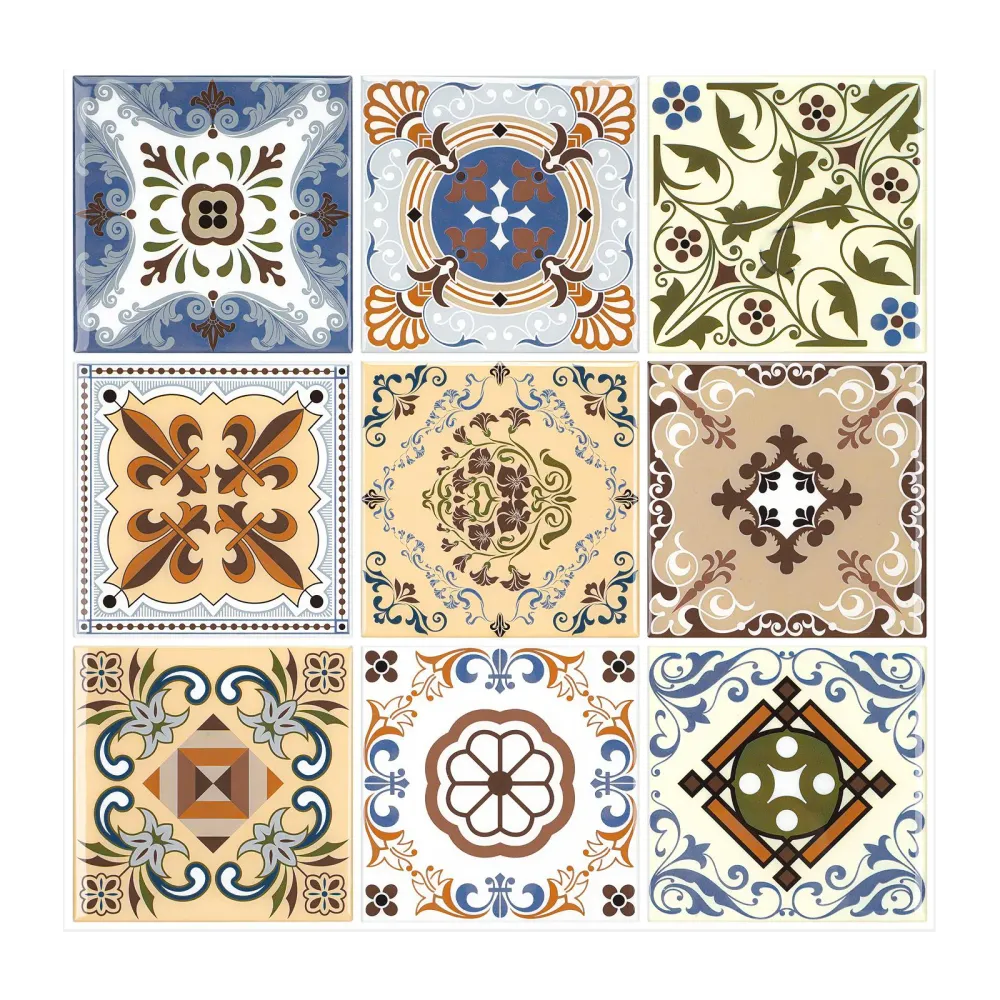 Caffè Grani Coffee and Blue Square Spanish Peel and Stick Backsplash Tile