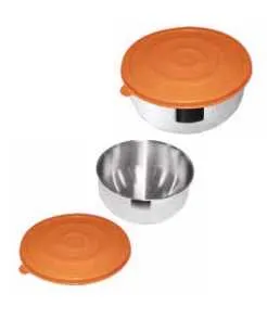 Ciotola acciaio con tappo ermetico plastica cm 18 col. arancio Omra