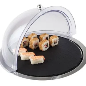 Set buffet APS 3 pezzi Ø 38 cm altezza: 24 cm 1 vassoio acciaio inox Ø 38 cm 1 piatto ardesia naturale Ø 33 cm 1 cappa avv...