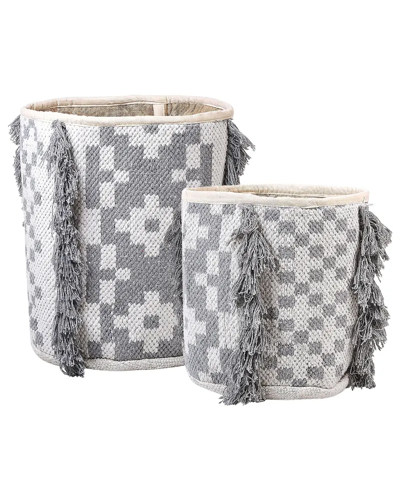 Set di 2 ceste cotone bianco imbrattato e grigio KALAI