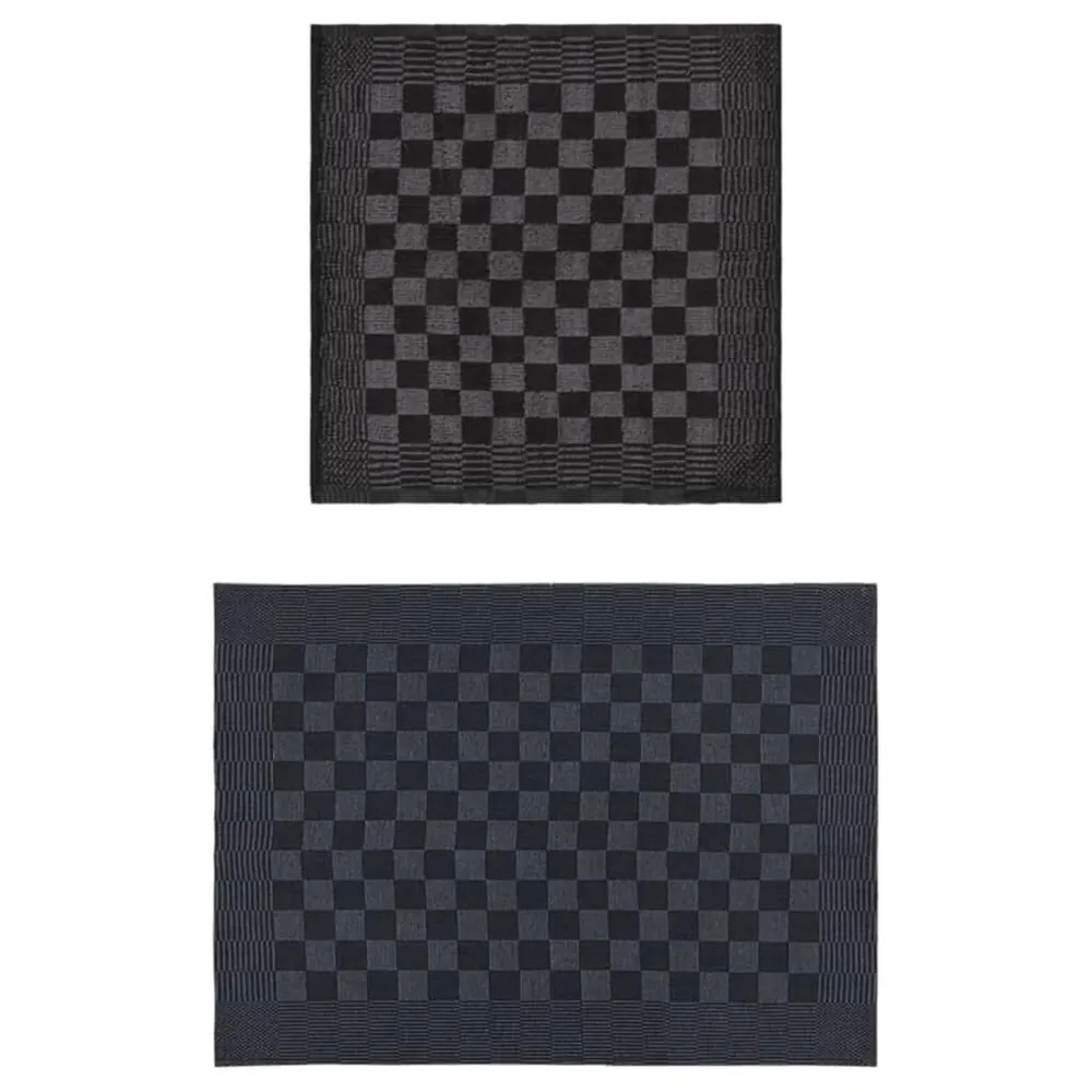 Tovaglia Rotonda Set Strofinacci 10 pz Cotone Nero e Grigio