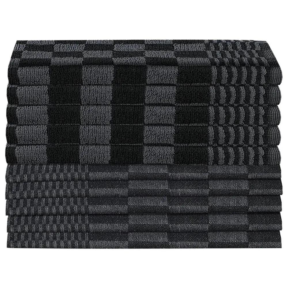 Tovaglia Rotonda Set Strofinacci 10 pz Cotone Nero e Grigio