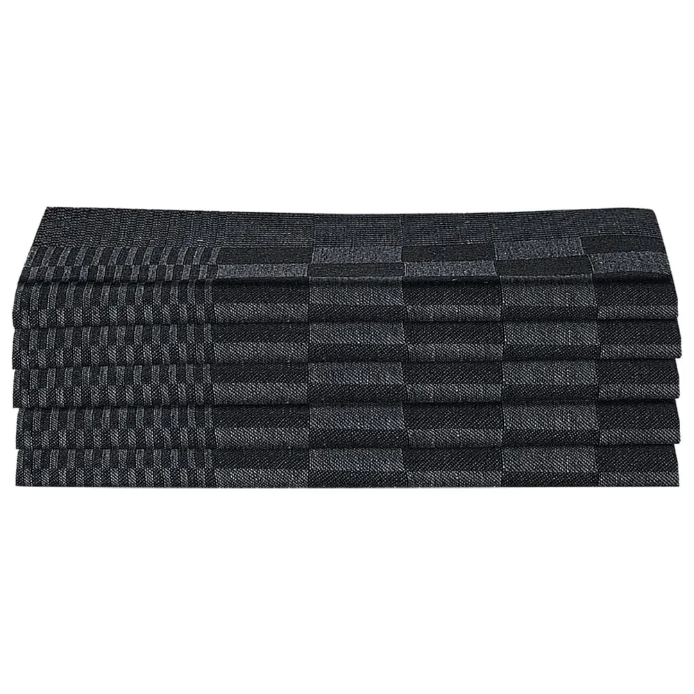 Tovaglia Rotonda Set Strofinacci 10 pz Cotone Nero e Grigio