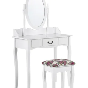Tovaglioli di Lino 1 Drawer Dressing Table Oval Mirror and Stool White SOLEIL